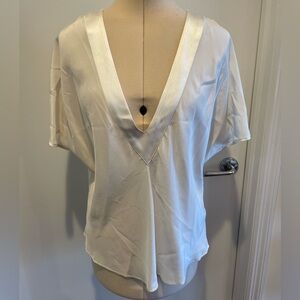 Rory Beca White 100% Silk V-Neck Blouse Size L
